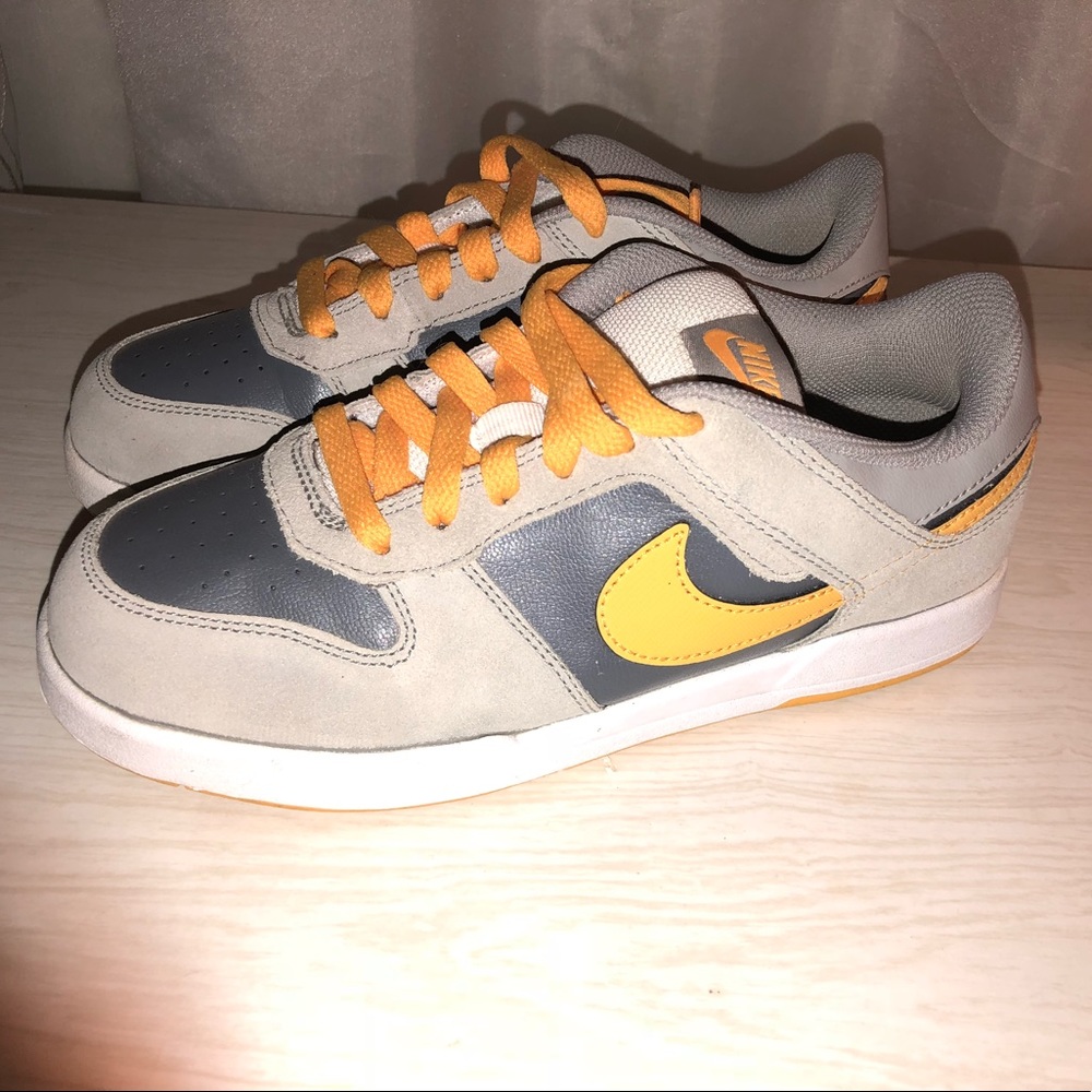 Nike Air grey suede and mustard shoe laces
